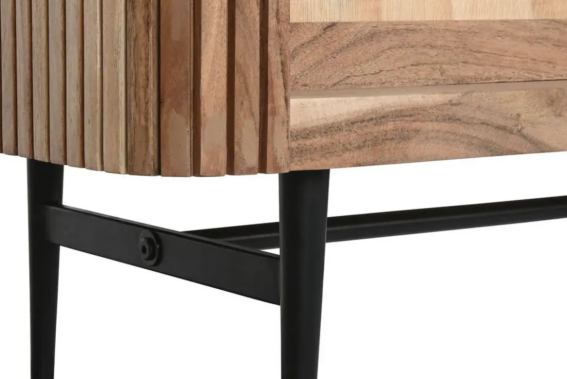 Mueble TV de Acacia con Mármol Negro y Patas de Metal MB-207417