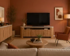 Mueble TV de Acacia con Mármol y Puertas MB-221942