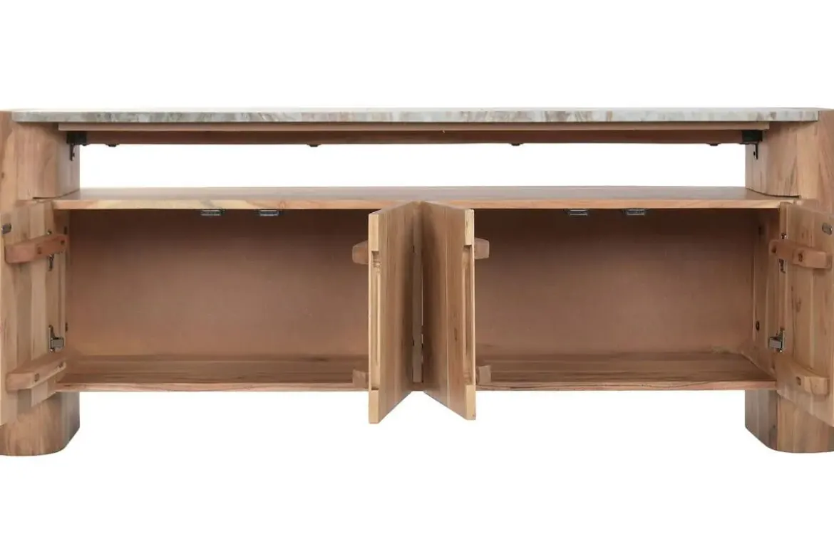 Mueble TV de Acacia con Mármol y Puertas MB-221942