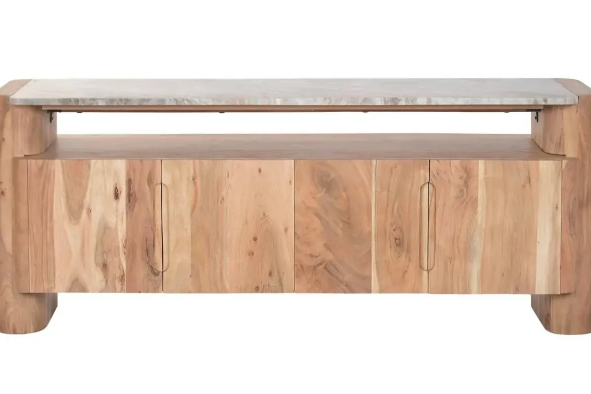 Mueble TV de Acacia con Mármol y Puertas MB-221942