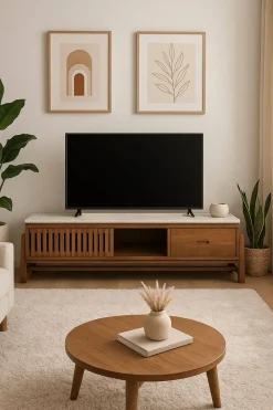 Mueble TV de Acacia con Superficie de Terrazo MB-219026