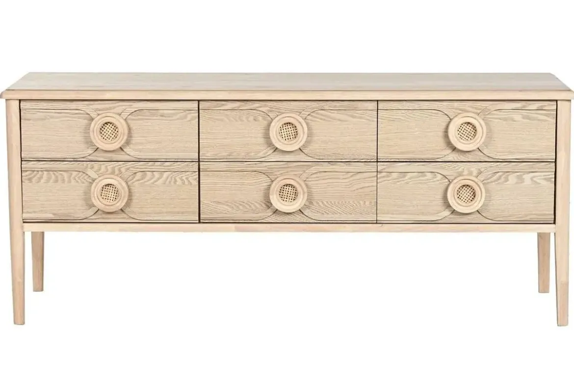 Mueble TV de Madera de Abeto con 6 Cajones Natural MB-219387
