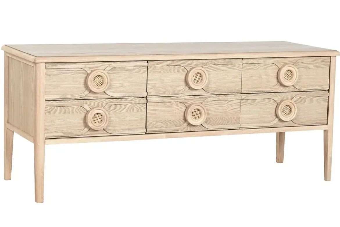 Mueble TV de Madera de Abeto con 6 Cajones Natural MB-219387