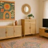 Mueble TV de Madera de Abeto y Ratán Natural 5 Cajones MB-220956