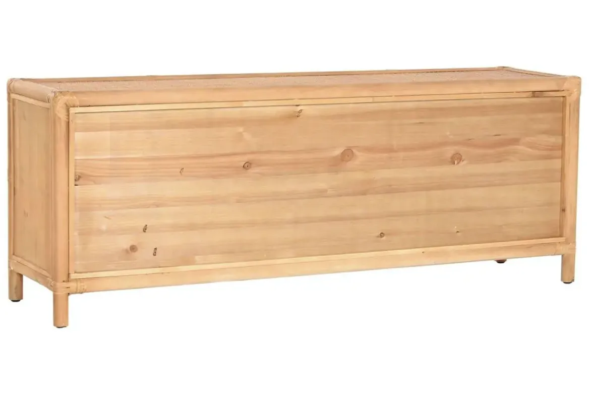 Mueble TV de Madera de Abeto y Ratán Natural 5 Cajones MB-220956