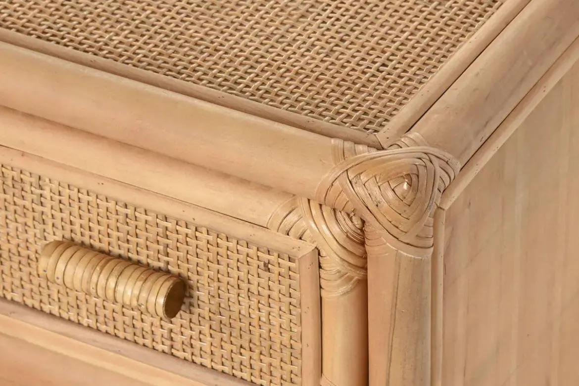 Mueble TV de Madera de Abeto y Ratán Natural 5 Cajones MB-220956