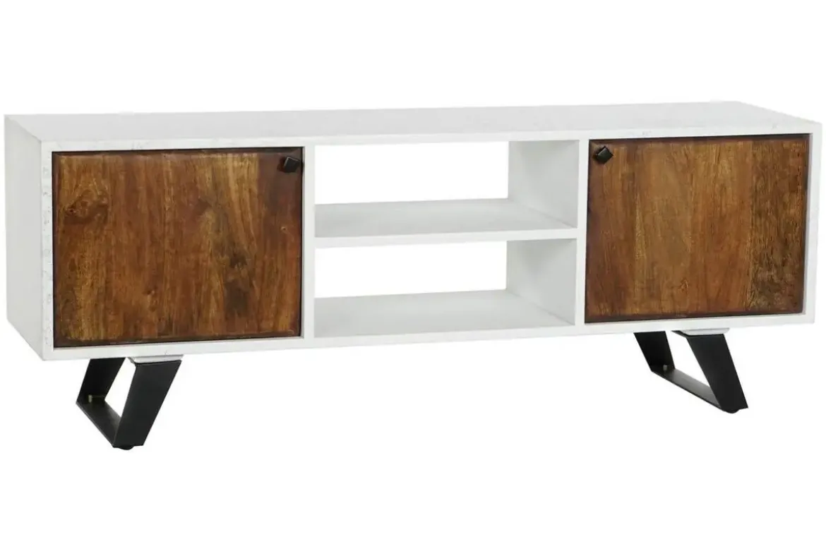 Mueble TV de Madera de Mango Blanco con Patas Metal MB-206320