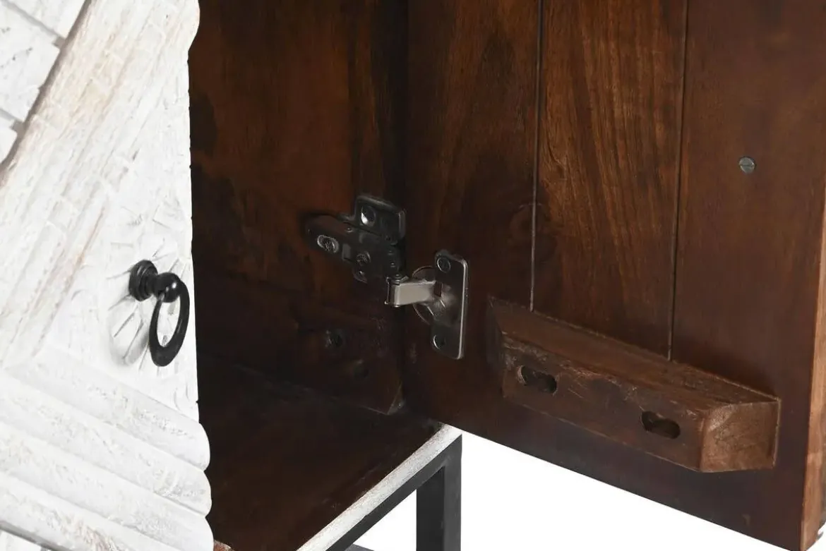 Mueble TV de Madera de Mango con Patas de Metal Blanco MB-200025