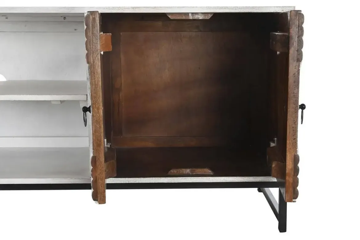 Mueble TV de Madera de Mango con Patas de Metal Blanco MB-200025