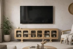 Mueble TV de Madera de Mango con Puertas de Cristal MB-224133