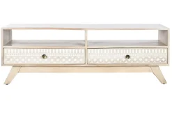 Mueble TV de Madera de Mango con Cenefa Blanca 130 cm MB-207571
