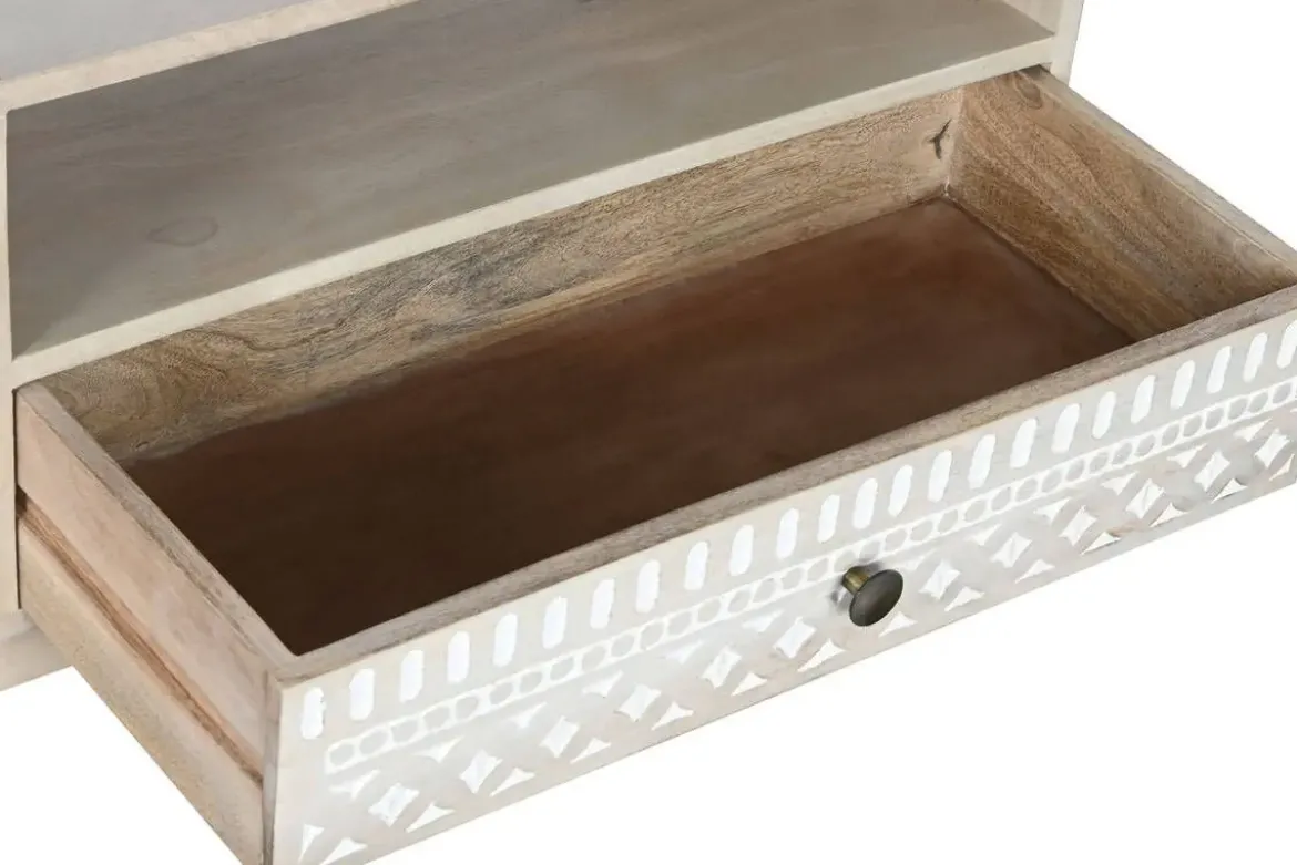 Mueble TV de Madera de Mango con Cenefa Blanca 130 cm MB-207571