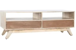 Mueble TV de Madera de Mango con Cenefa Blanca 130 cm MB-207571