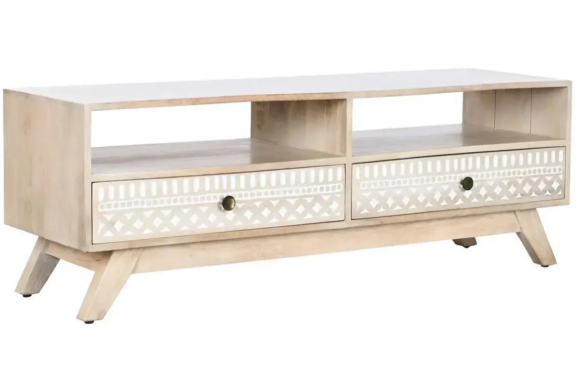 Mueble TV de Madera de Mango con Cenefa Blanca 130 cm MB-207571