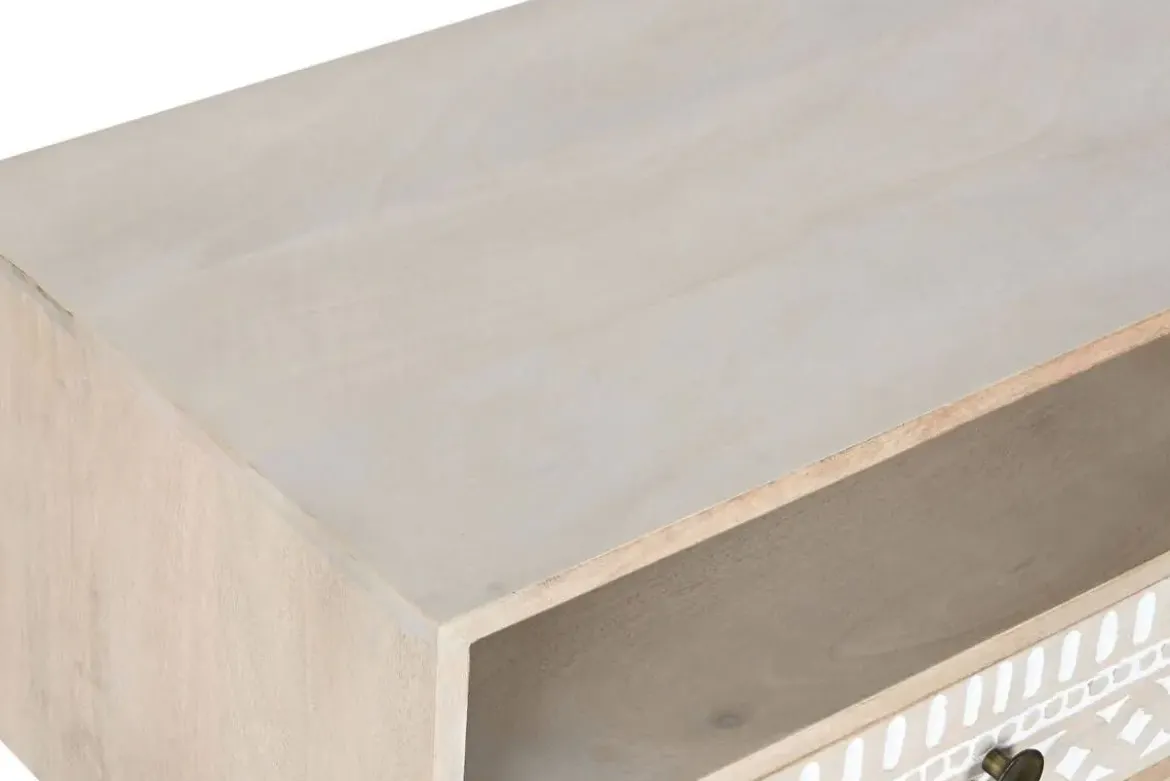 Mueble TV de Madera de Mango con Cenefa Blanca 130 cm MB-207571