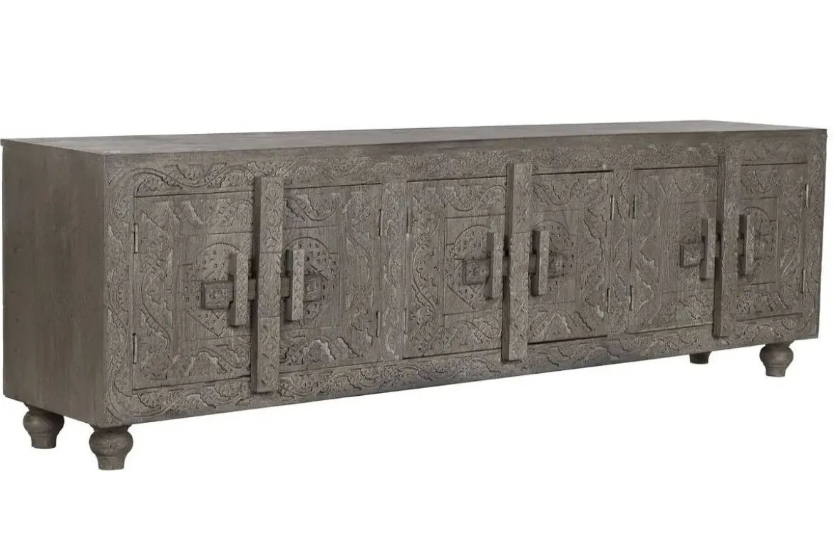Mueble TV de Madera Tallada Gris MB-214798