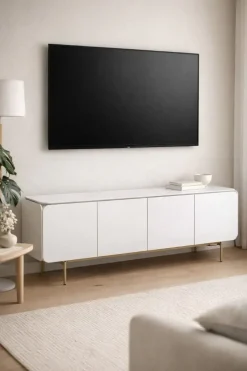 Mueble TV de Madera y MDF Gris con Puertas Talladas MB-223233