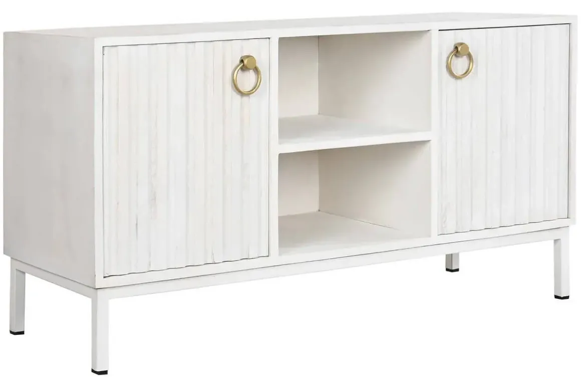 Mueble TV de Mango Blanco con Base de Metal MB-200594