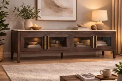 Mueble TV de Mango con Mármol Travertino 180 cm MB-220593