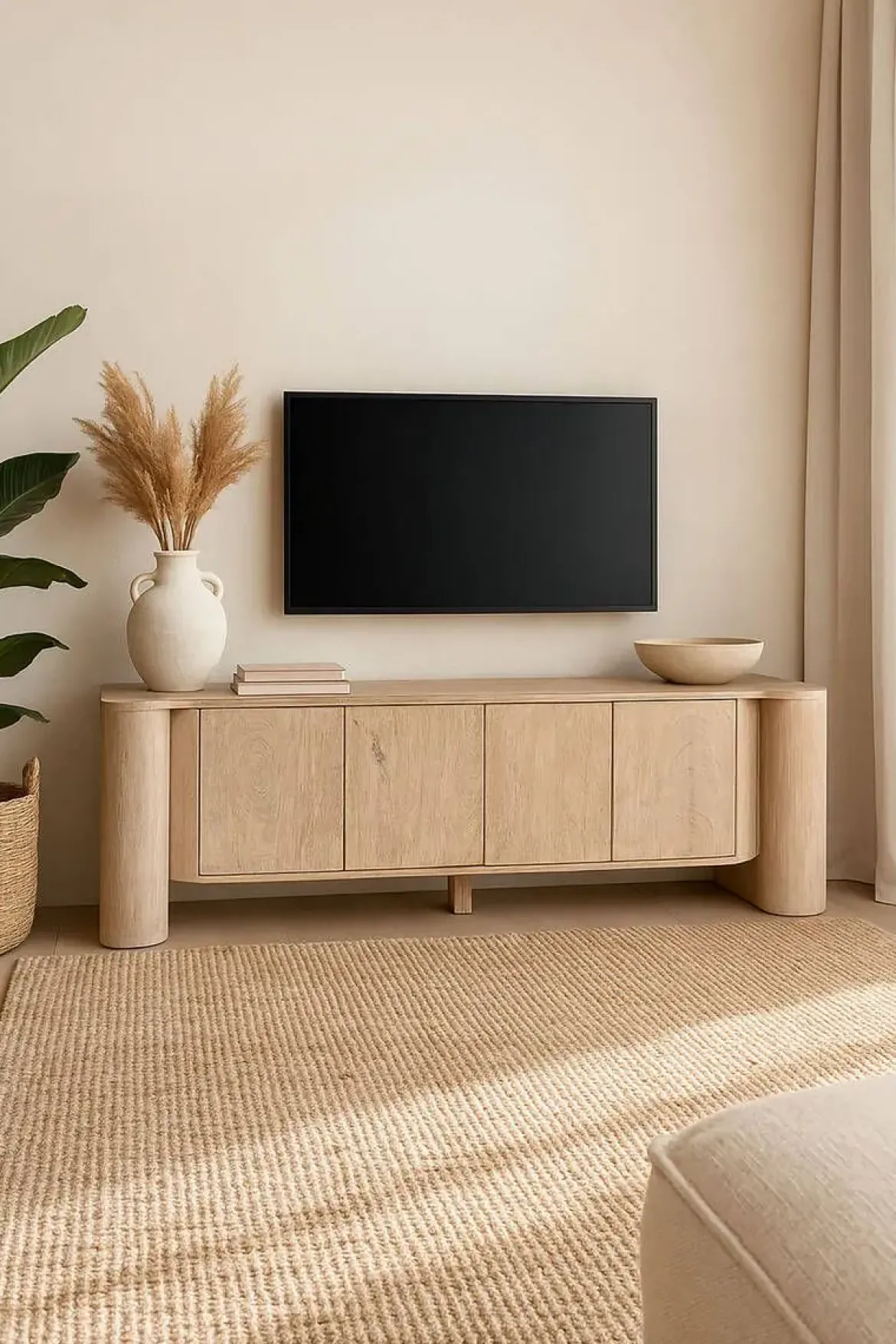 Mueble TV de Mango Encalado 180 cm con Cuatro Puertas MB-221945
