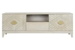 Mueble TV de Mango y Metal Beige con Diseño de Rombos 175 cm MB-205776