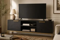 Mueble TV de Mango y Metal Negro con Detalles Dorados MB-182713