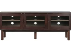 Mueble TV de MDF con Puertas de Cristal Marrón Oscuro MB-224129