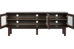 Mueble TV de MDF con Puertas de Cristal Marrón Oscuro MB-224129
