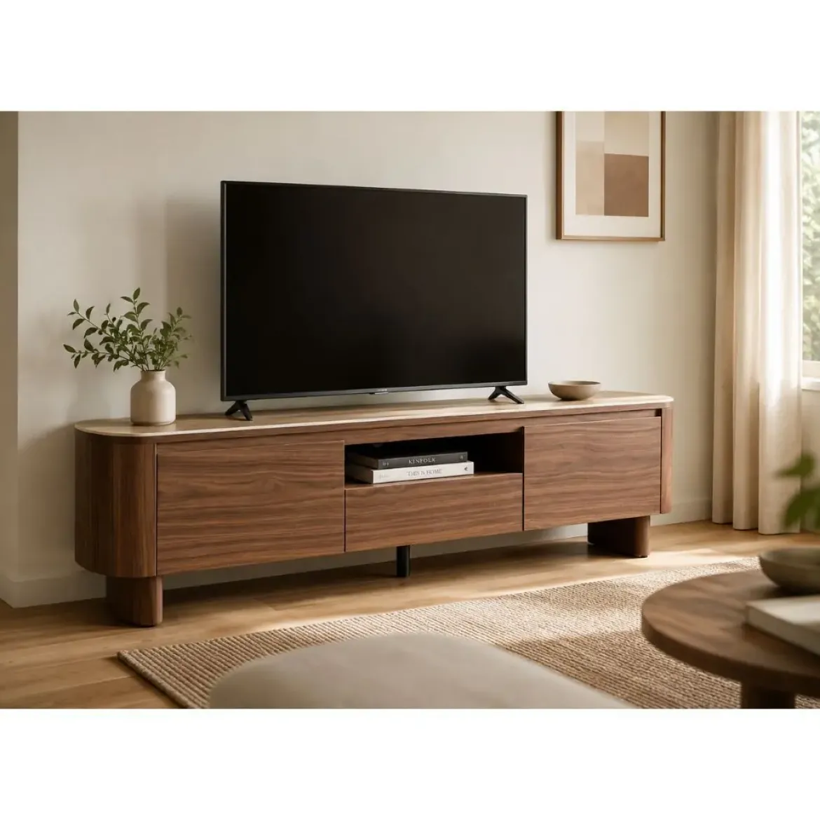 Mueble TV de Nogal con Piedra Sinterizada EZEKIEL 0747347