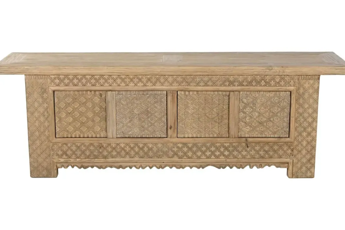 Mueble TV de Olmo Macizo Tallado Natural MB-219980