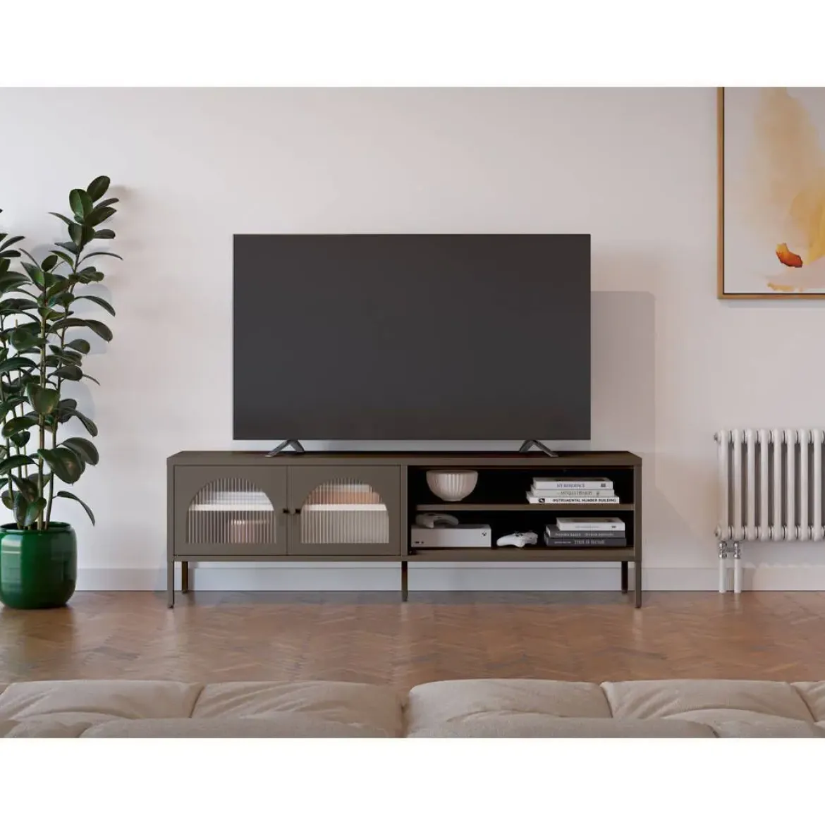 Mueble TV Metálico con Puertas de Cristal COLORBURST 160CM