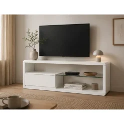 Mueble TV Moderno de MDF con Cristal Blanco MB-188064