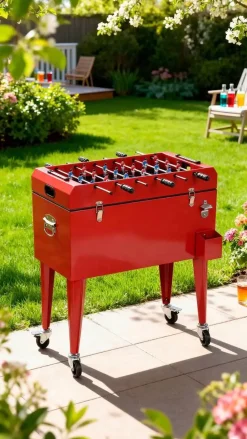 Nevera Metálica con Ruedas Diseño Futbolín Roja MB-224497