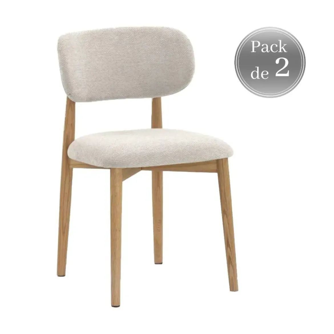 Pack de 2 Sillones de 46 cm Madera-Chenilla Blanca GABAR 11334/1