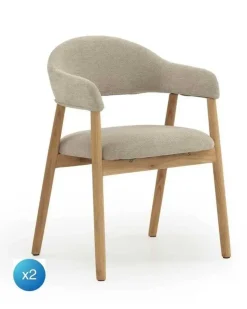 Pack de 2 Sillones de Madera-Chenilla Beige GABAR 11331/1