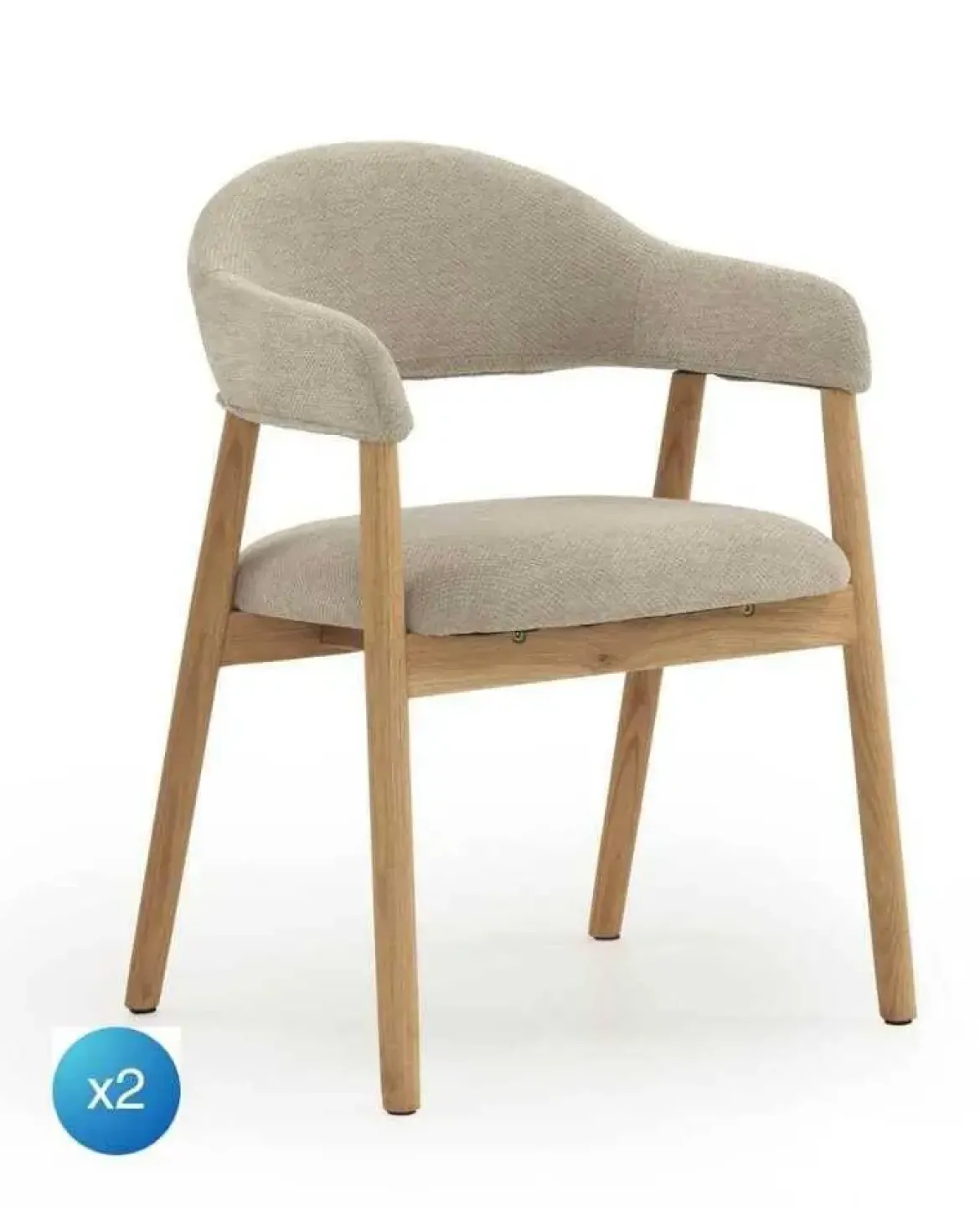 Pack de 2 Sillones de Madera-Chenilla Beige GABAR 11331/1