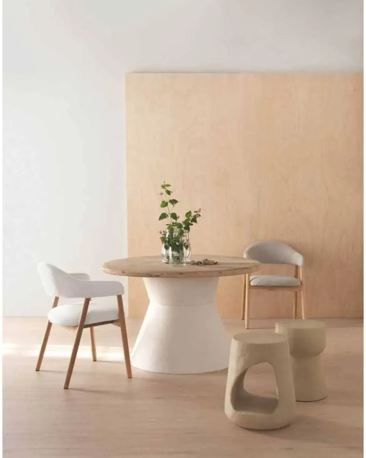 Pack de 2 Sillones de Madera-Chenilla Beige GABAR 11331/1