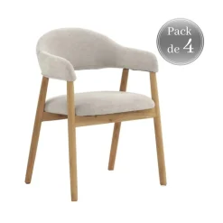 Pack de 4 Sillones de Madera-Chenilla Blanca GABAR 11330