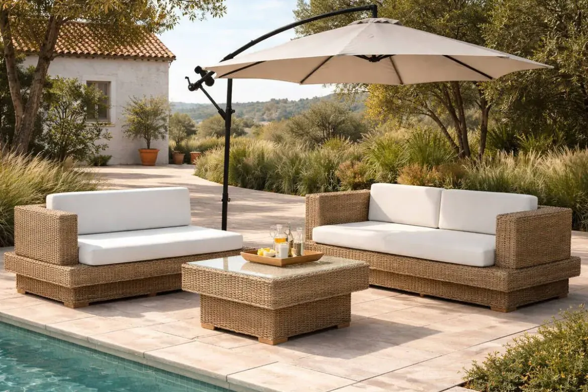 Parasol Giratorio 360º Beige 300 cm con Protección UV y Base MB-224570