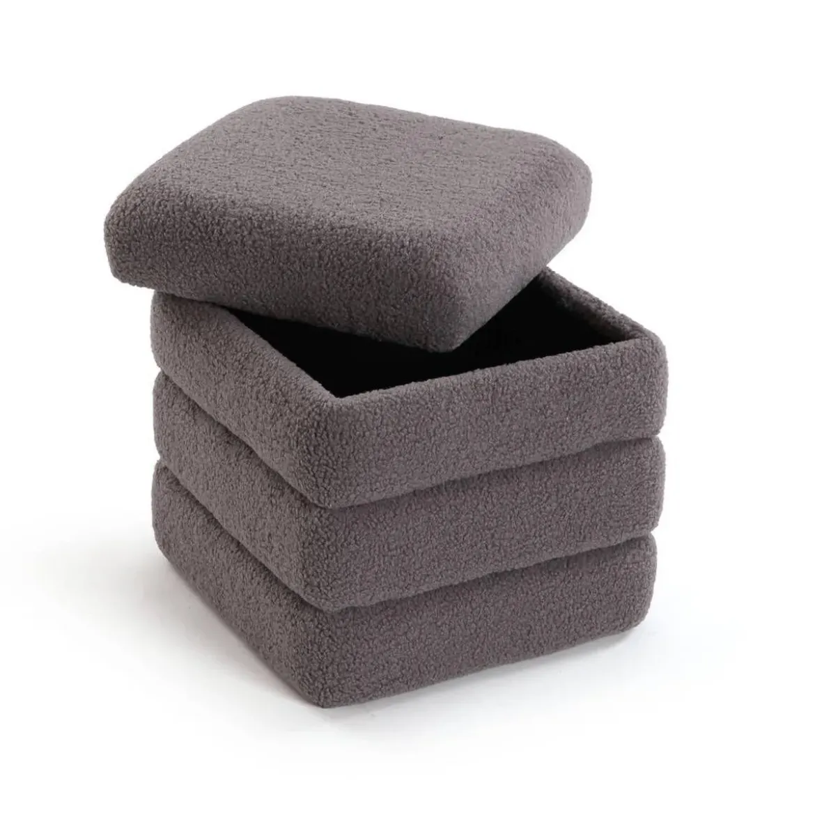 Puf Cuadrado Baúl Algodón-MDF Gris TEDDY 22670007