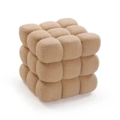 Puf Cuadrado Tapizado en Borreguito Beige HARNETT 42 cm 22640024