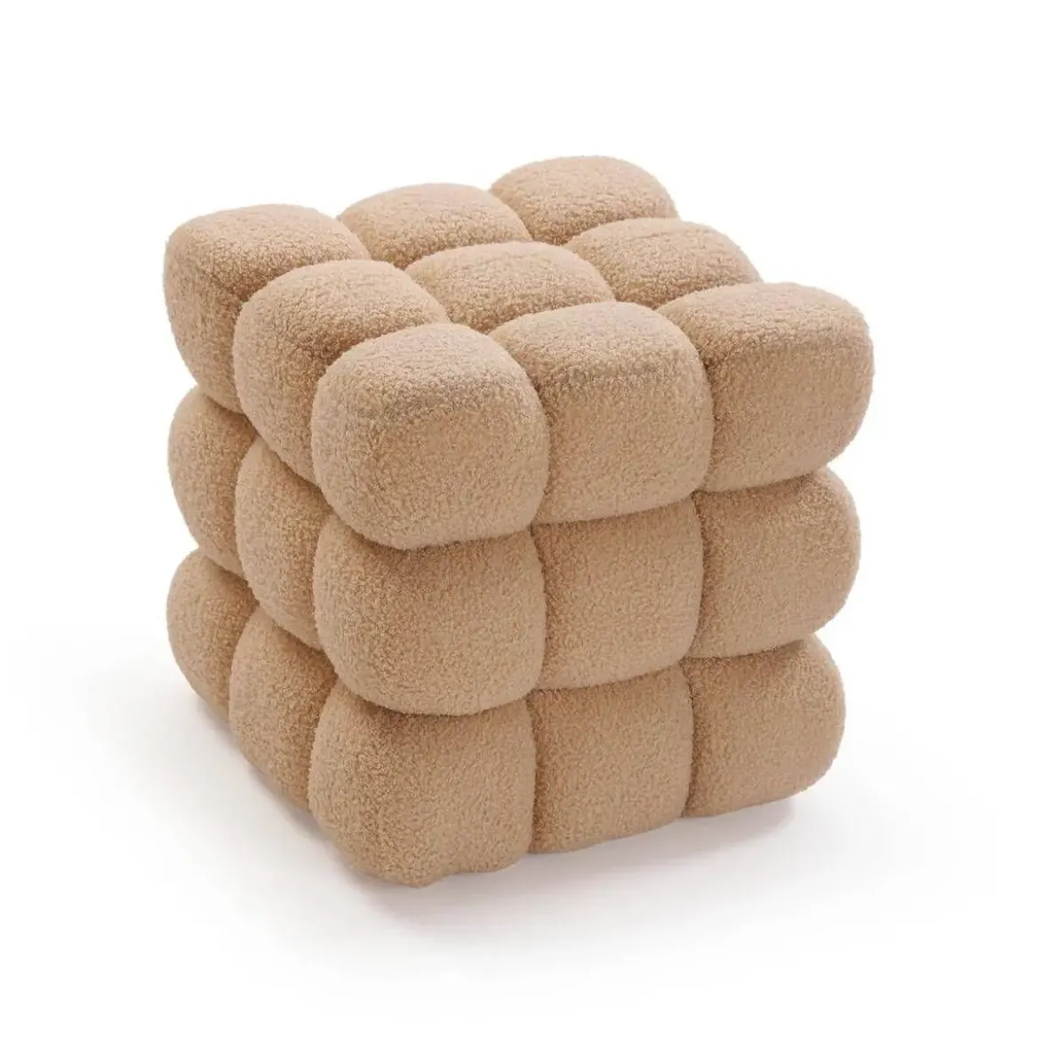 Puf Cuadrado Tapizado en Borreguito Beige HARNETT 42 cm 22640024