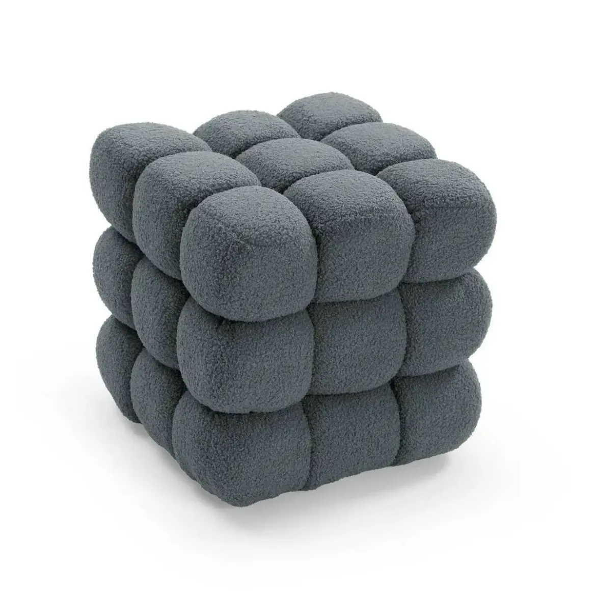 Puf Cuadrado Tapizado en Borreguito Gris HARNETT 42 cm 22640023