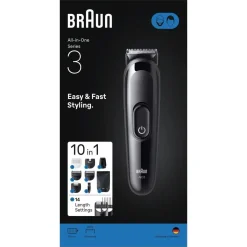 Recortadora Todo en Uno Braun Serie 3 10 en 150 min Autonomía Negra AIO3560