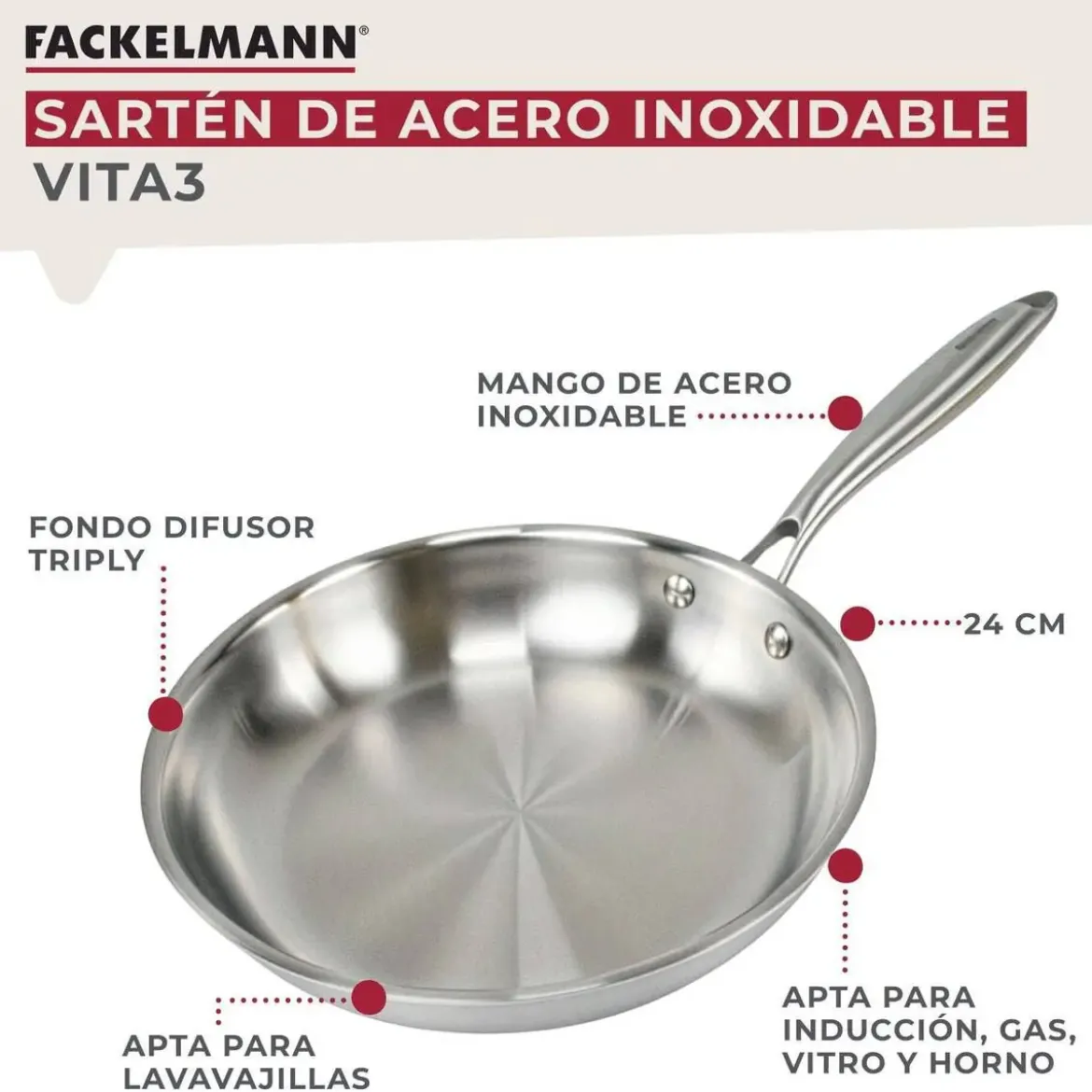 Sartén de Cocina Inox Profesional 24 cm VITA3 66270