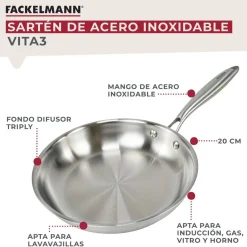 Sartén de Cocina Inox Profesional 20 cm VITA3 66269