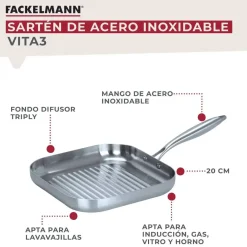 Sartén Grill 28 cm Acero Inoxidable Triply VITA3 66267
