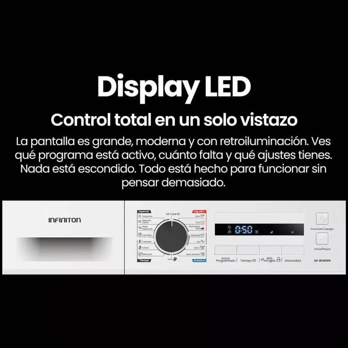 Secadora Bomba de Calor 8 kg Clase B Motor Inverter INFINITON SDBC8EWN