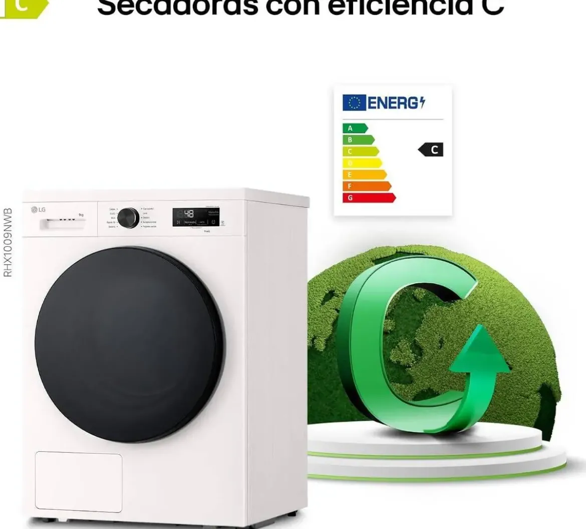 Secadora LG 9 kg con Bomba de Calor y Wi-Fi ThinQ RHX1009NWB