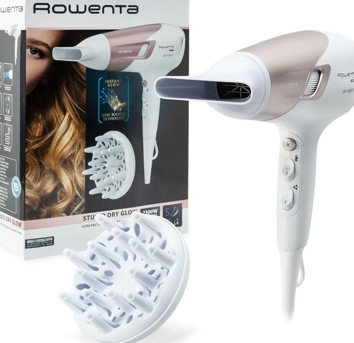 Secador ROWENTA Pelo 2100 W Studio Dry con Difusor Blanco CV5830F0